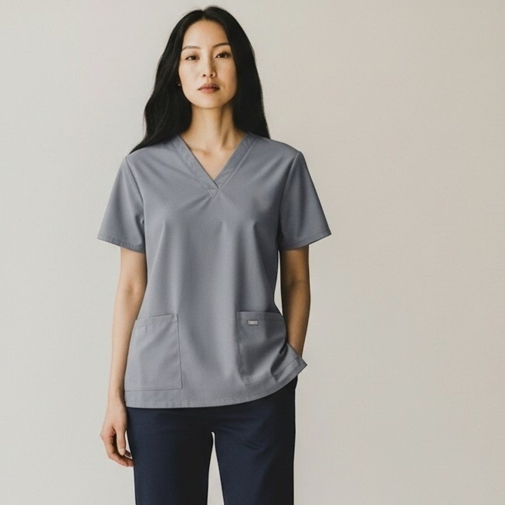 Medline Women Scrub Top 3XL Gray V-Neck Short Sleeve Pockets Medical Uniform